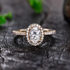 Antique 1CT Oval Cut Moissanite Engagement Ring Moissanite Halo Yellow Gold