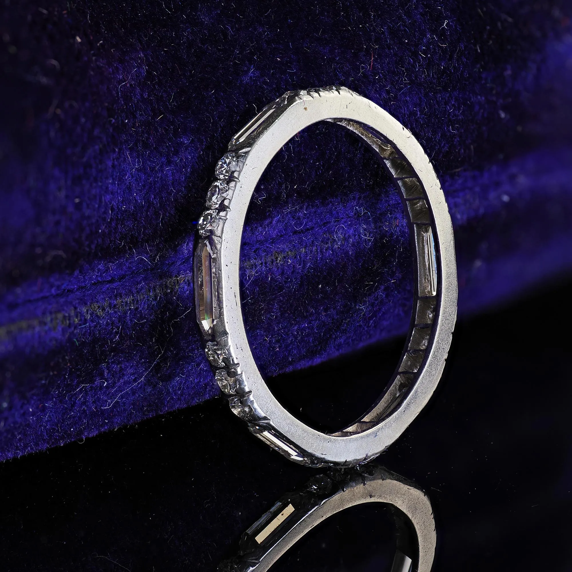 Antique Art Deco Platinum Old Bullet Cut Diamond Eternity Wedding Band