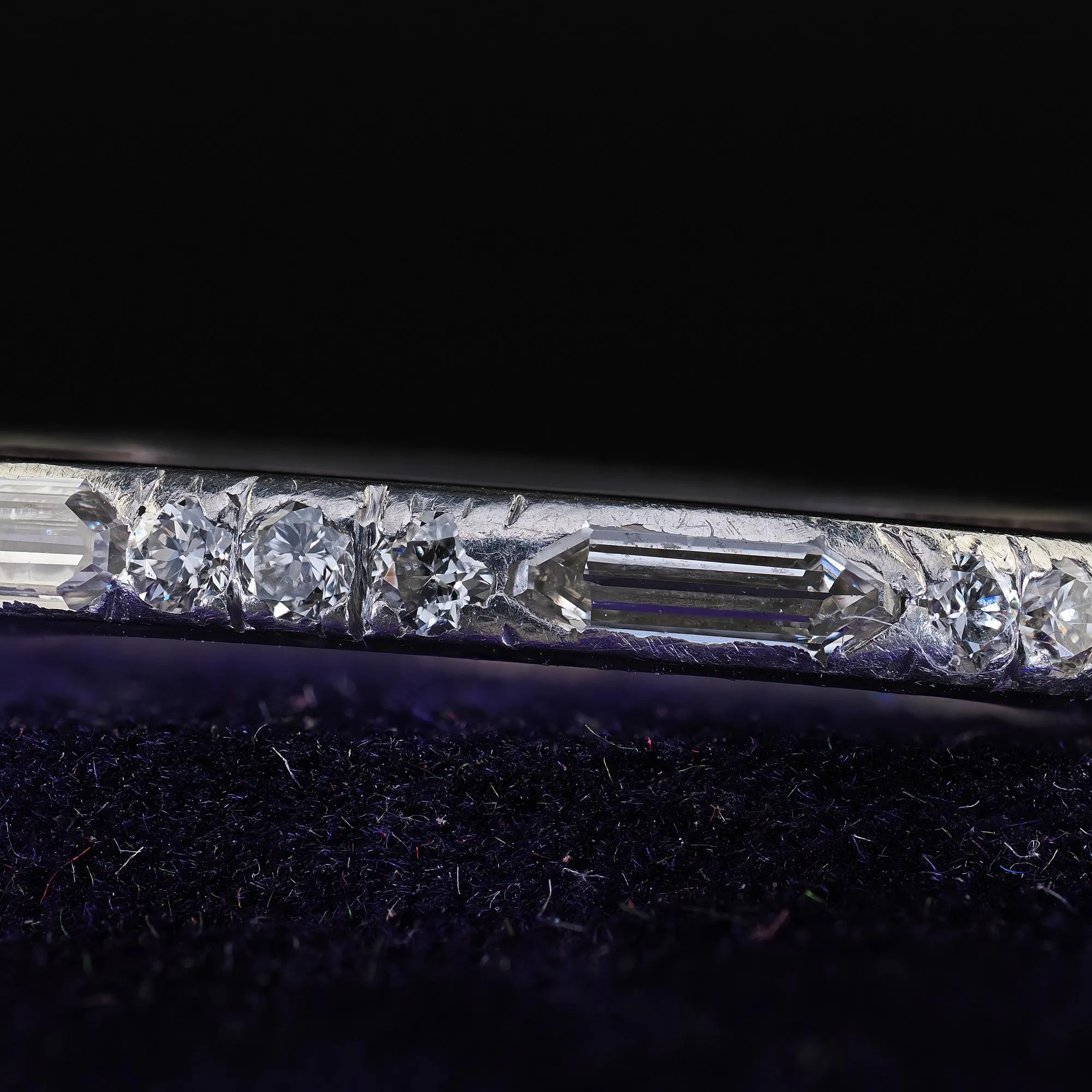 Antique Art Deco Platinum Old Bullet Cut Diamond Eternity Wedding Band