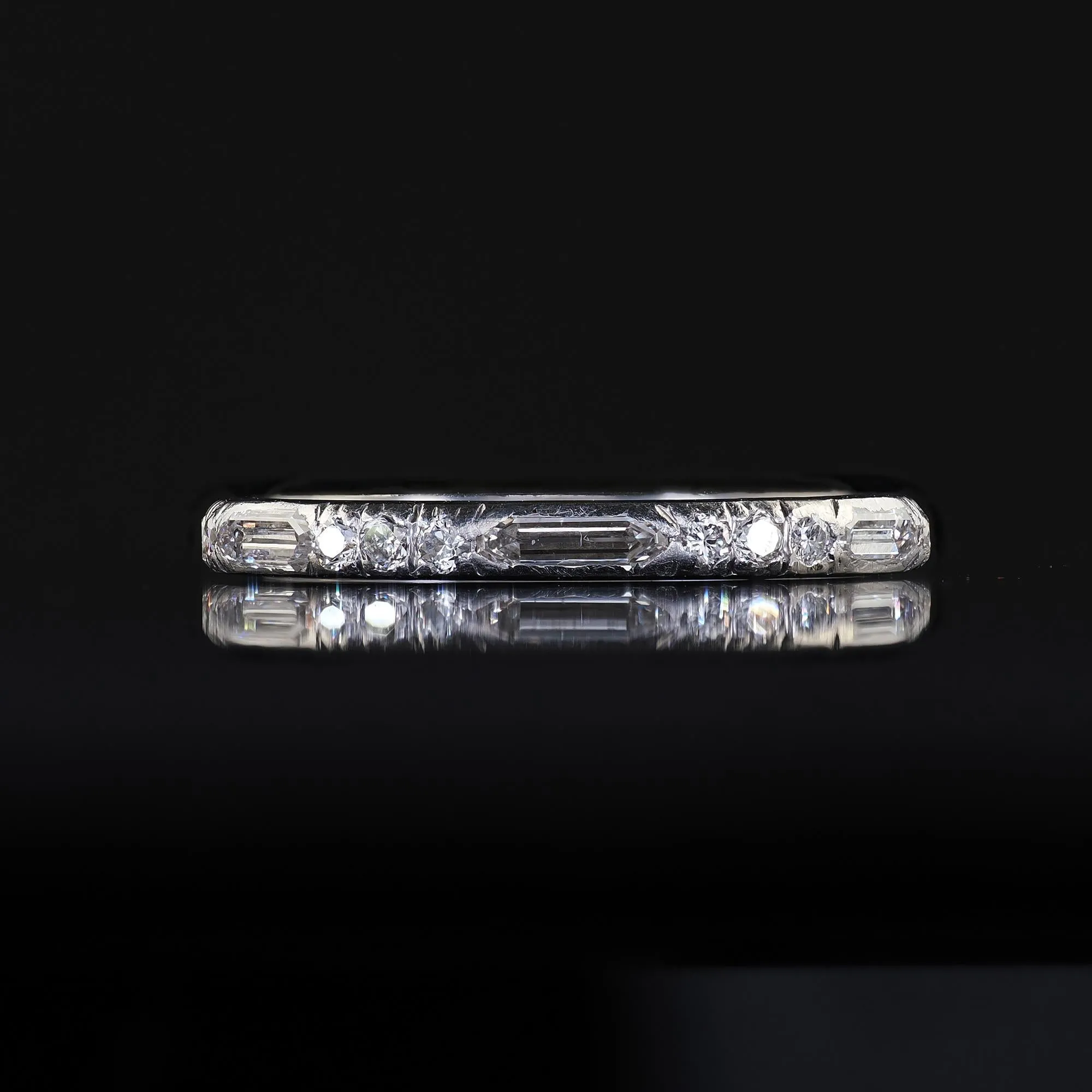 Antique Art Deco Platinum Old Bullet Cut Diamond Eternity Wedding Band