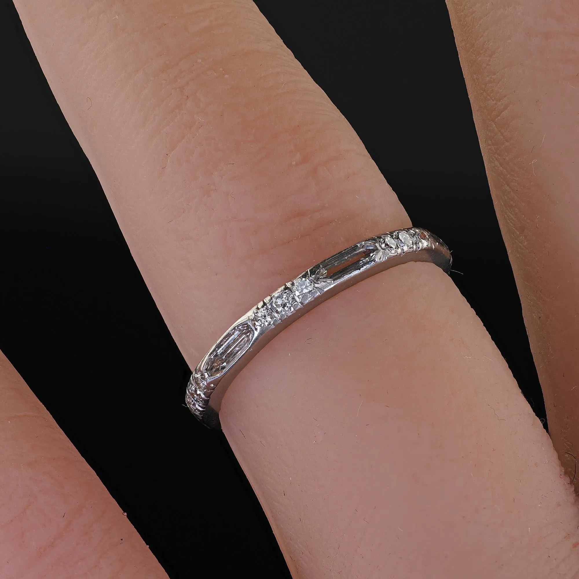 Antique Art Deco Platinum Old Bullet Cut Diamond Eternity Wedding Band