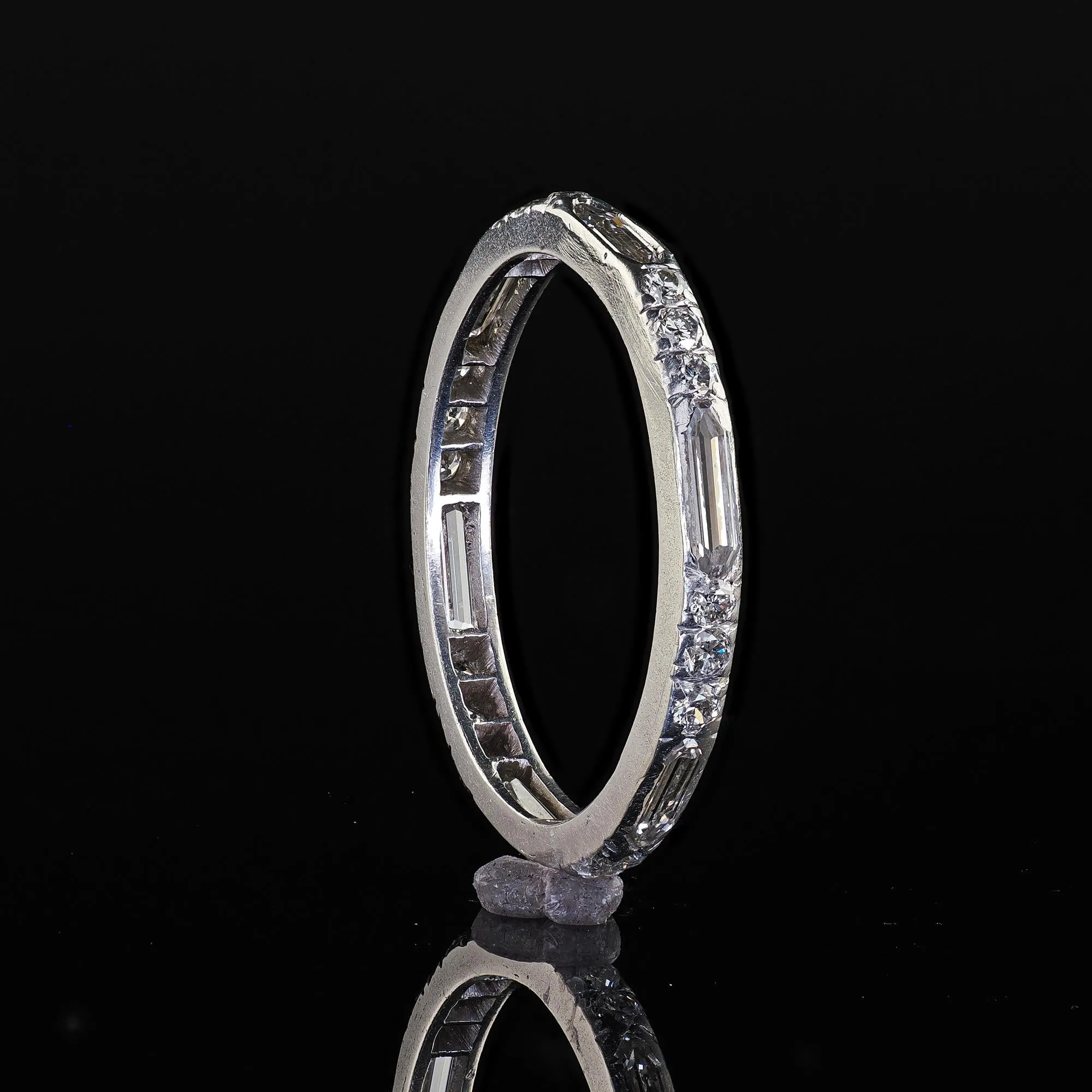 Antique Art Deco Platinum Old Bullet Cut Diamond Eternity Wedding Band