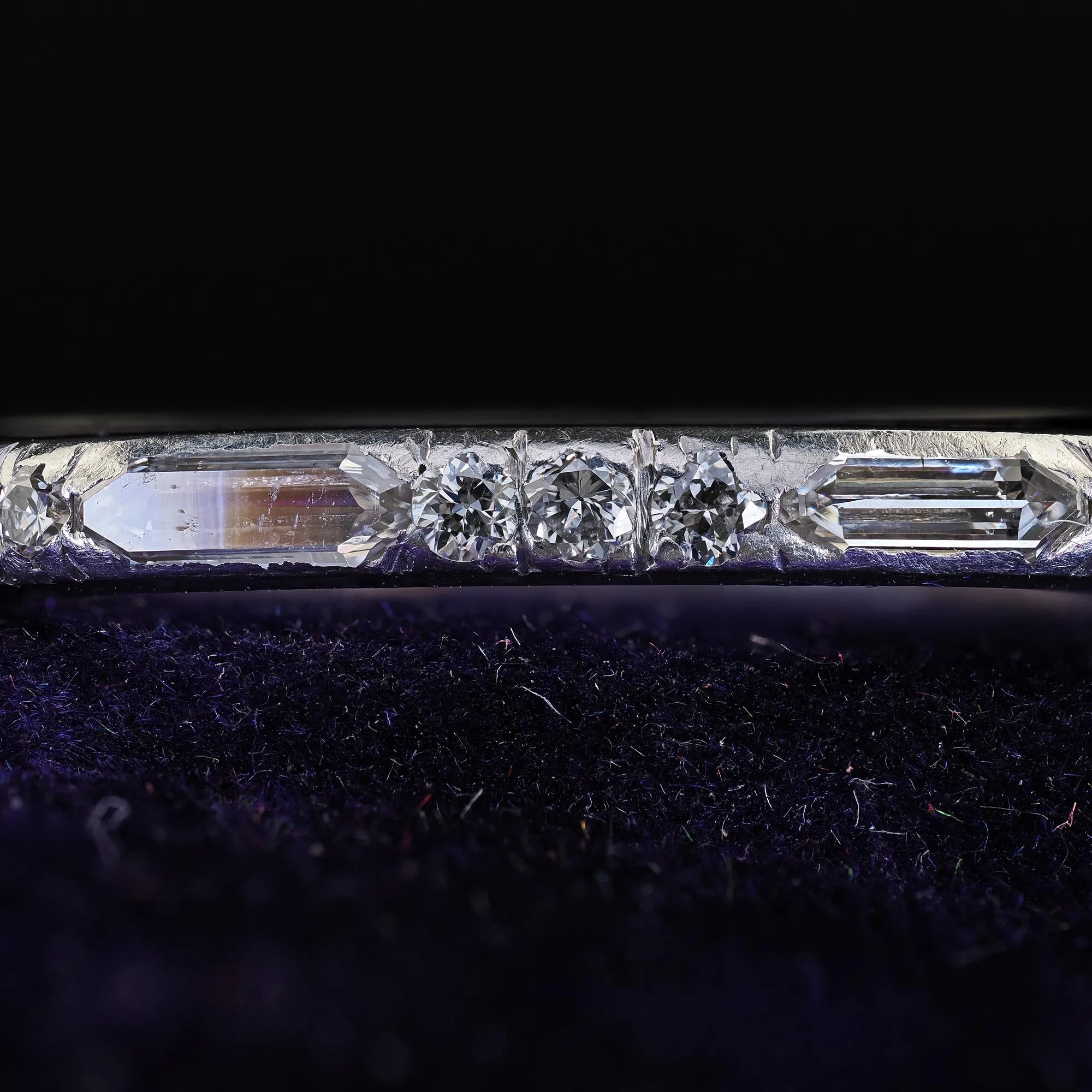 Antique Art Deco Platinum Old Bullet Cut Diamond Eternity Wedding Band