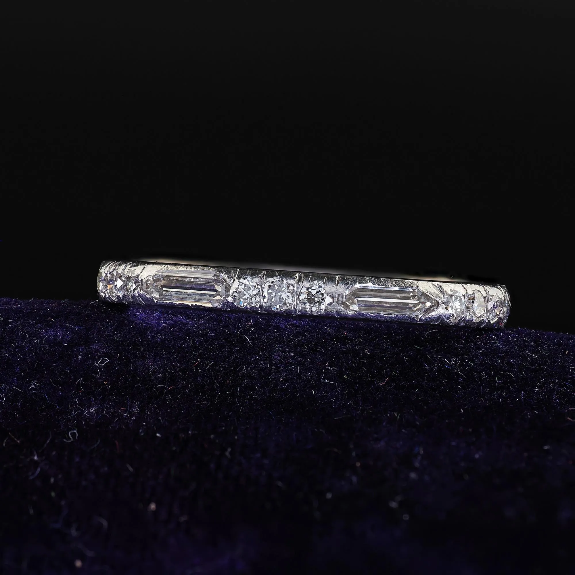 Antique Art Deco Platinum Old Bullet Cut Diamond Eternity Wedding Band