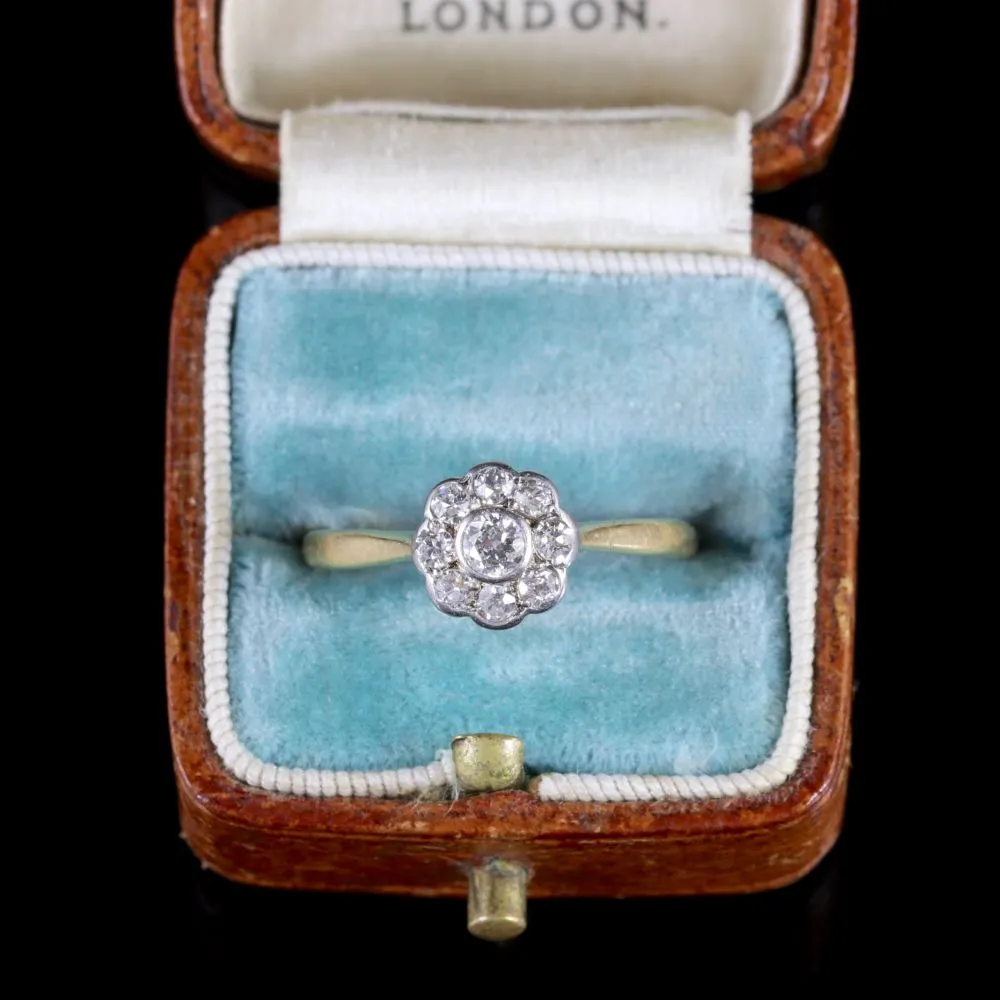 Antique Edwardian Diamond Cluster Ring 18Ct Gold Circa 1910