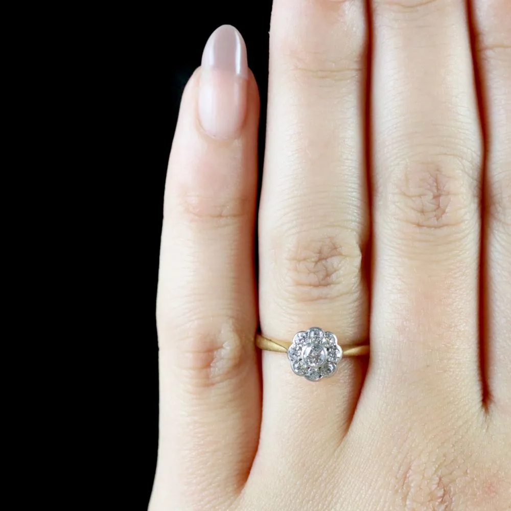 Antique Edwardian Diamond Cluster Ring 18Ct Gold Circa 1910