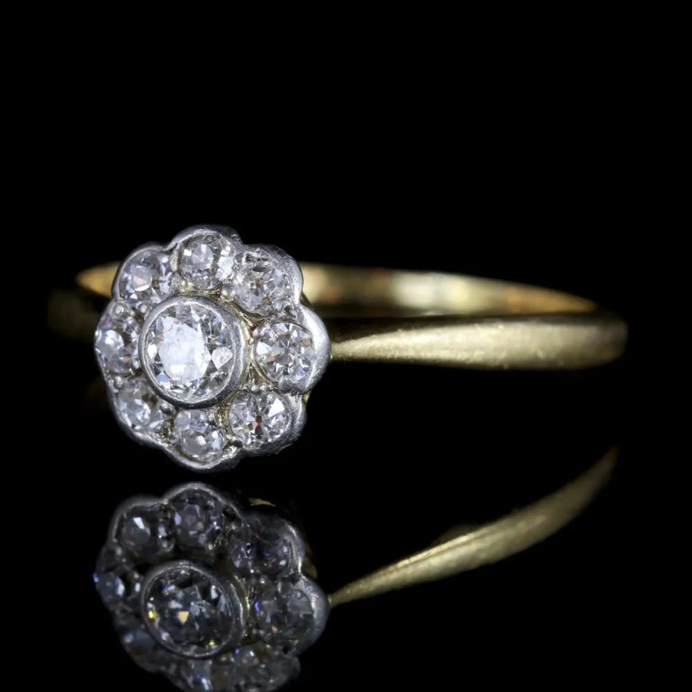 Antique Edwardian Diamond Cluster Ring 18Ct Gold Circa 1910
