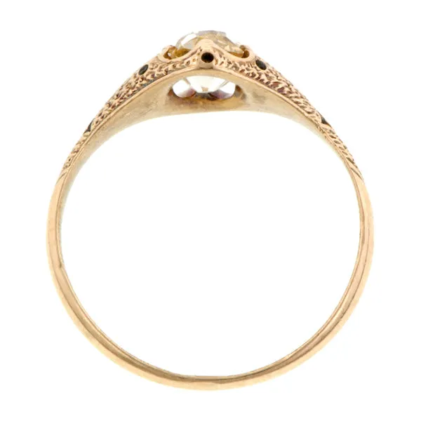 Antique Light Yellow Diamond Engagement Ring, Old Mine 0.56ct