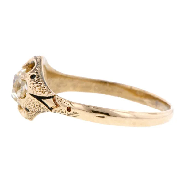 Antique Light Yellow Diamond Engagement Ring, Old Mine 0.56ct