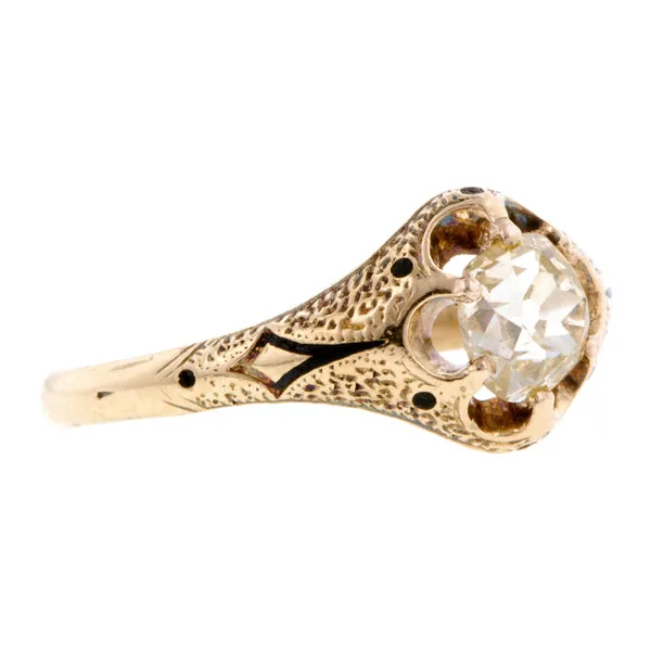 Antique Light Yellow Diamond Engagement Ring, Old Mine 0.56ct