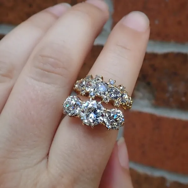 Antique Three Stone Diamond Engagement Ring, Old European cut 1.75ct.