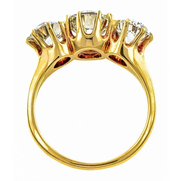 Antique Three Stone Diamond Engagement Ring, Old European cut 1.75ct.