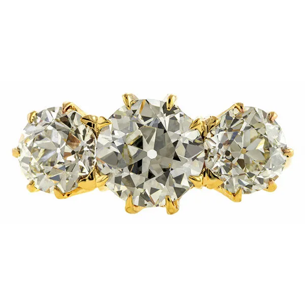 Antique Three Stone Diamond Engagement Ring, Old European cut 1.75ct.