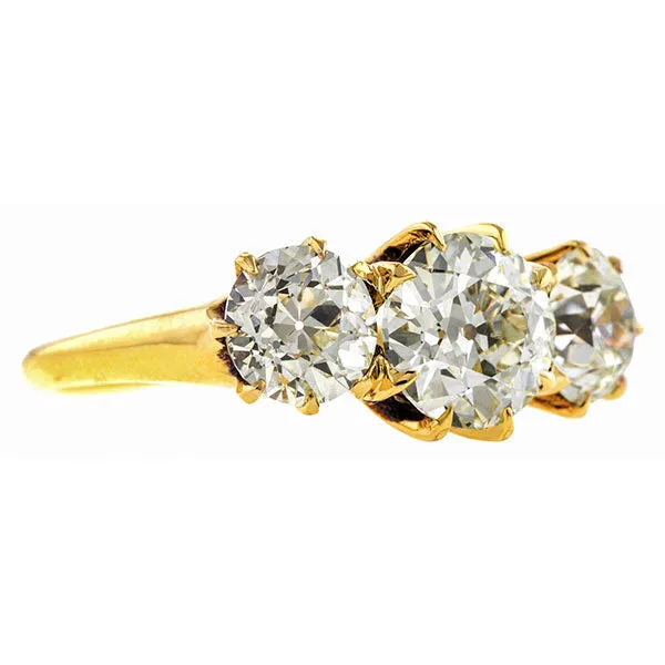 Antique Three Stone Diamond Engagement Ring, Old European cut 1.75ct.