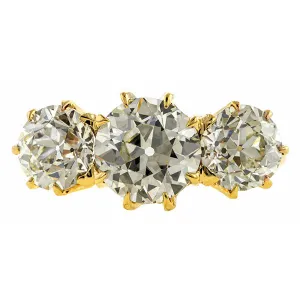 Antique Three Stone Diamond Engagement Ring, Old European cut 1.75ct.