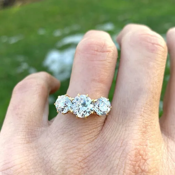 Antique Three Stone Diamond Engagement Ring, Old European cut 1.75ct.