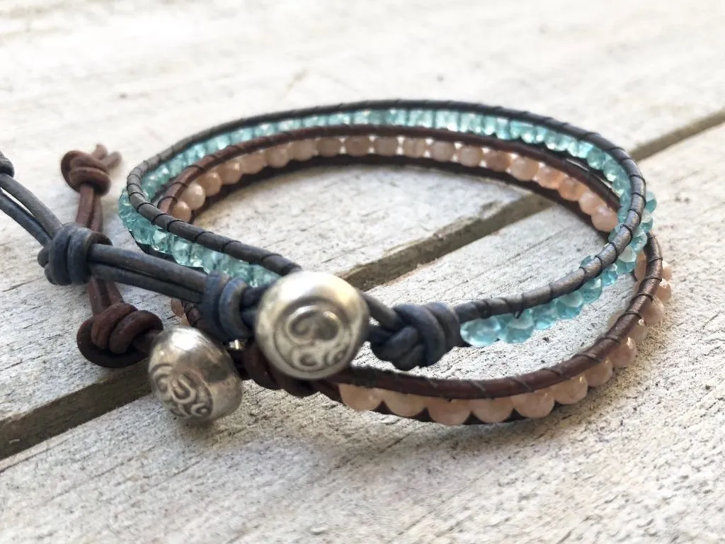 Apatite Leather Wrap Om Bracelet