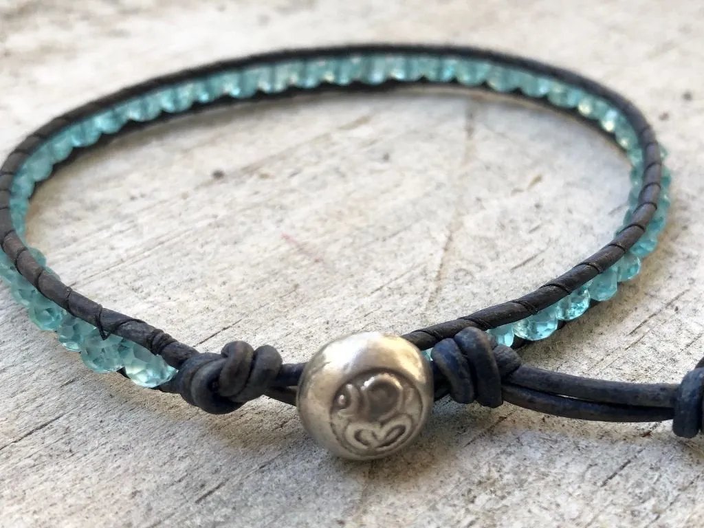 Apatite Leather Wrap Om Bracelet