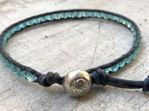 Apatite Leather Wrap Om Bracelet