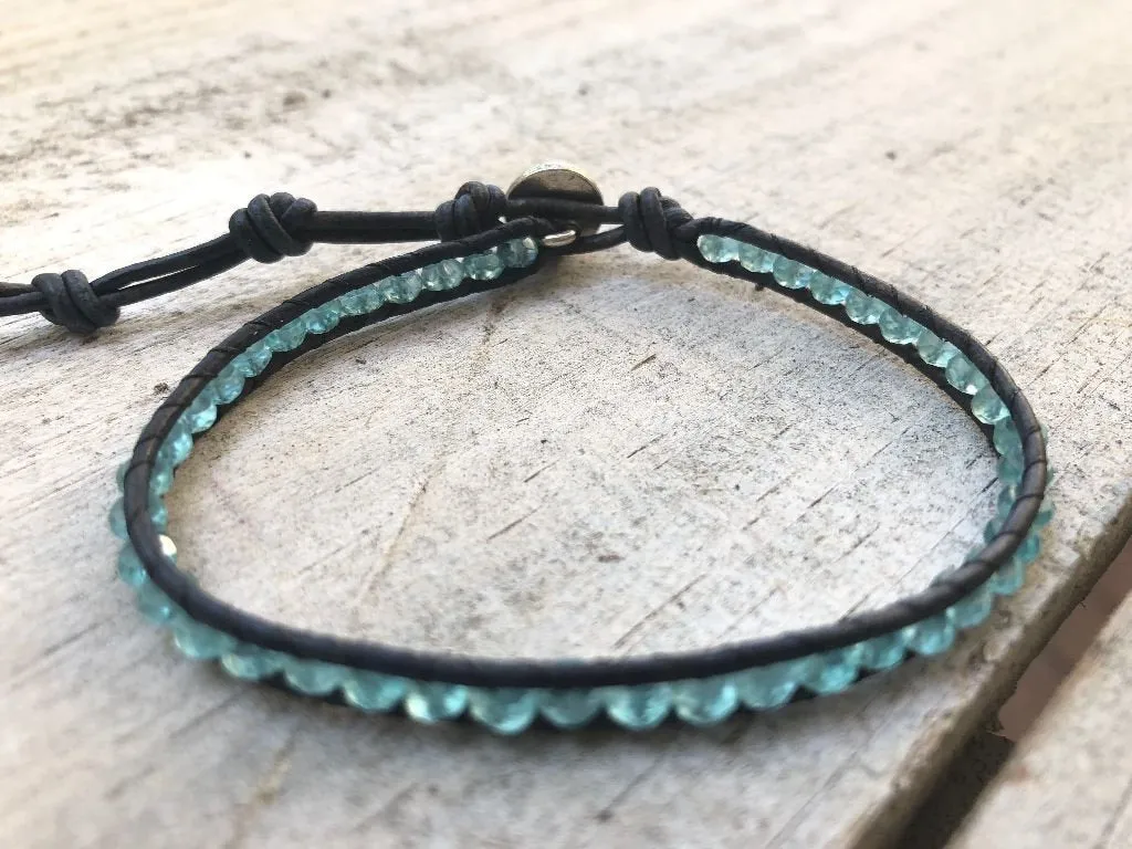 Apatite Leather Wrap Om Bracelet