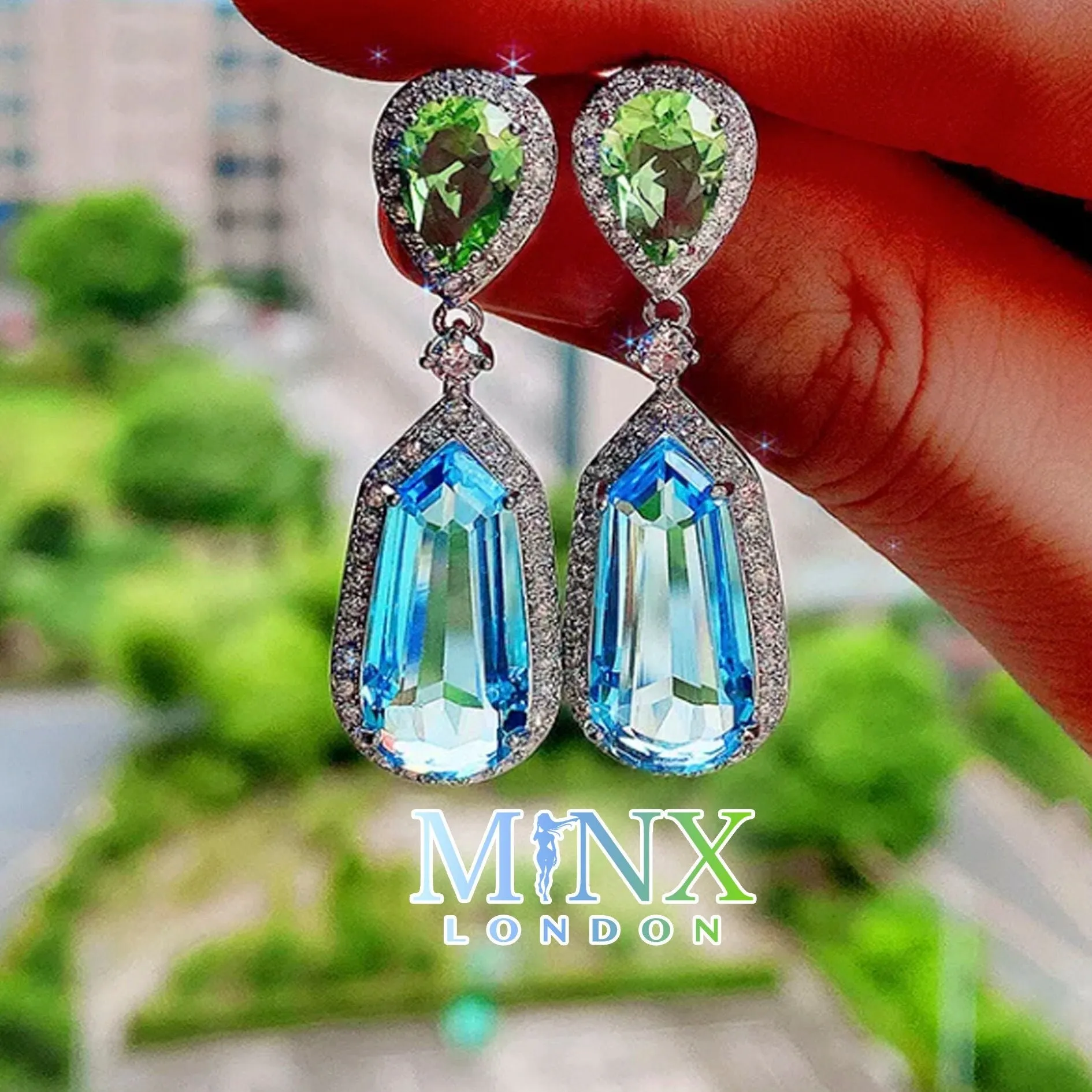 Aquamarine Diamond Earrings | Blue Diamond Earrings | Diamond Earrings | Womens Earrings | Green Diamond Earrings | Dangle Earrings