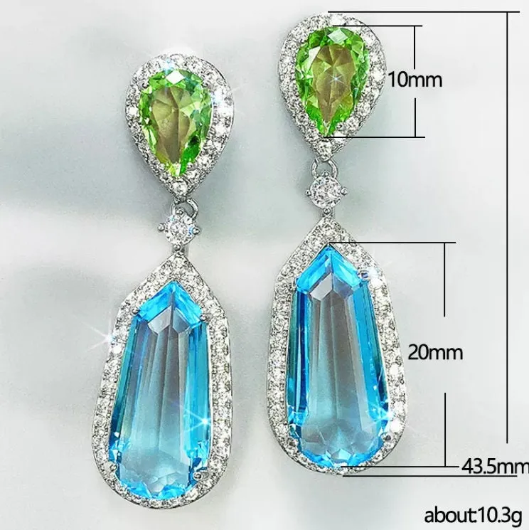 Aquamarine Diamond Earrings | Blue Diamond Earrings | Diamond Earrings | Womens Earrings | Green Diamond Earrings | Dangle Earrings