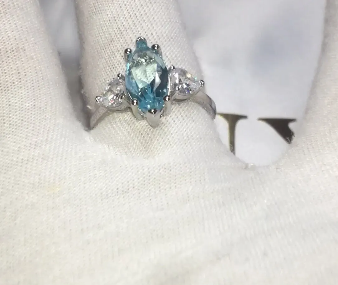 Aquamarine Ring | Aquamarine Diamond Ring | Aquamarine with Diamond Ring |  Marquise Ring | Blue Diamond Ring | Aquamarine Engagement Ring