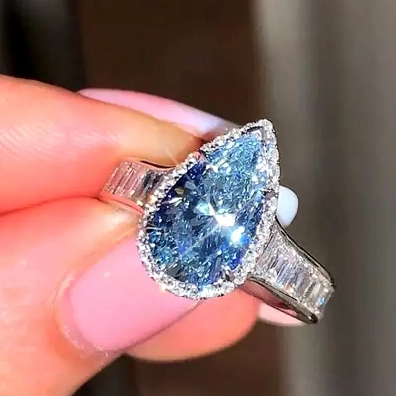 Aquamarine Ring | Aquamarine Diamond Ring | Aquamarine with Diamond Ring |  Pear Shape Ring | Blue Diamond Ring | Aquamarine Engagement Ring