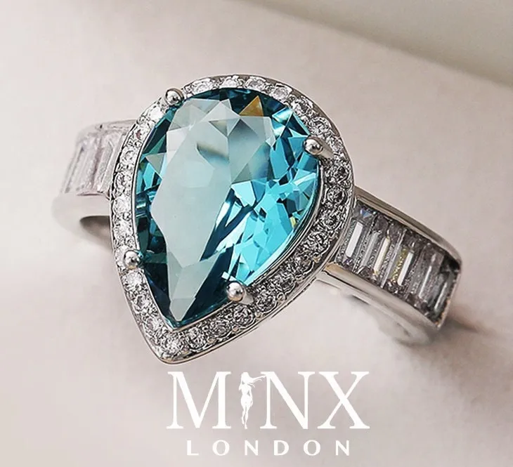 Aquamarine Ring | Aquamarine Diamond Ring | Aquamarine with Diamond Ring |  Pear Shape Ring | Blue Diamond Ring | Aquamarine Engagement Ring
