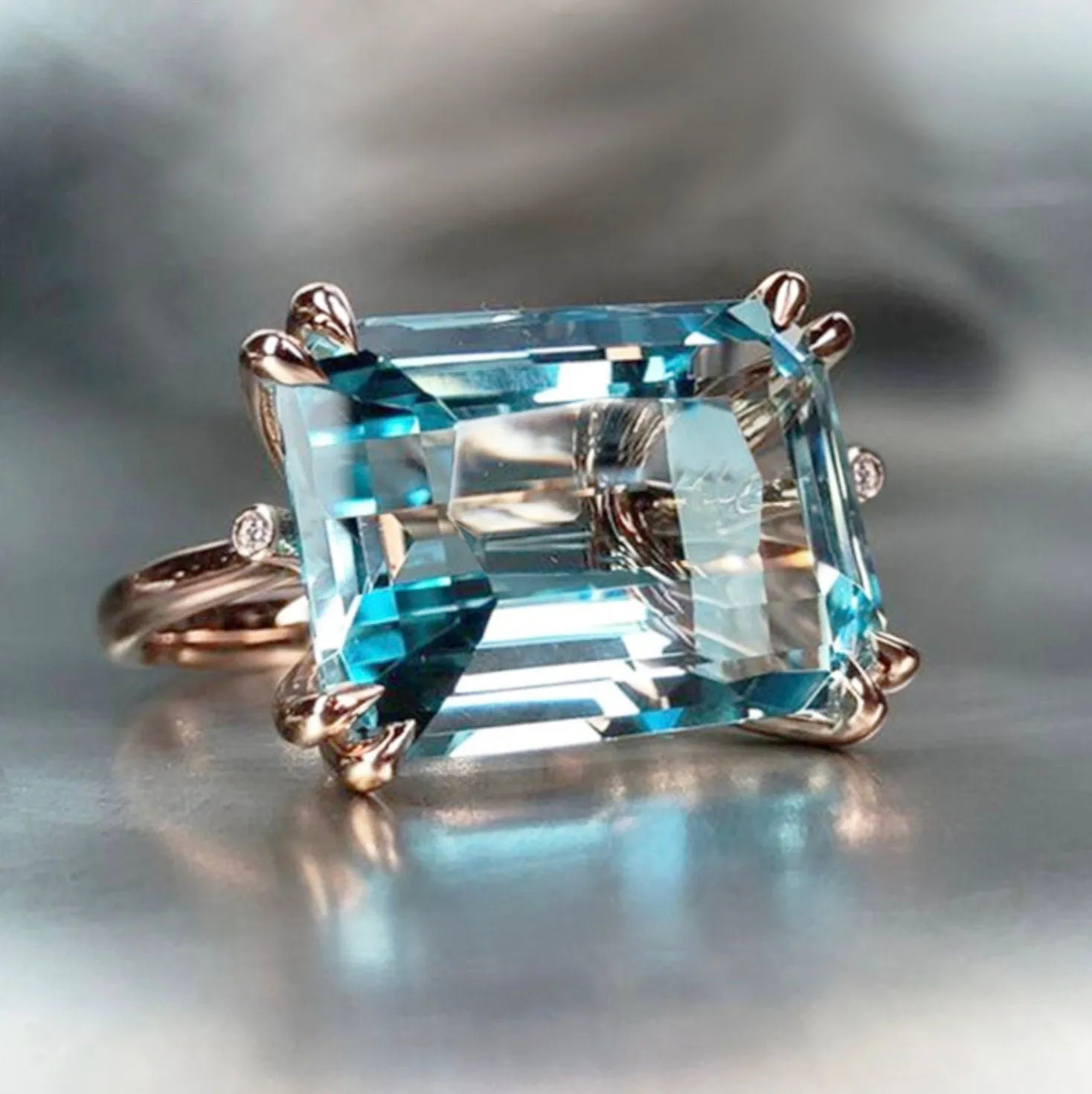 Aquamarine Ring | Aquamarine Diamond Ring | Womens Rose Gold Ring |  Aquamarine Engagement Ring | Blue Diamond Ring | Blue Tourmaline Ring