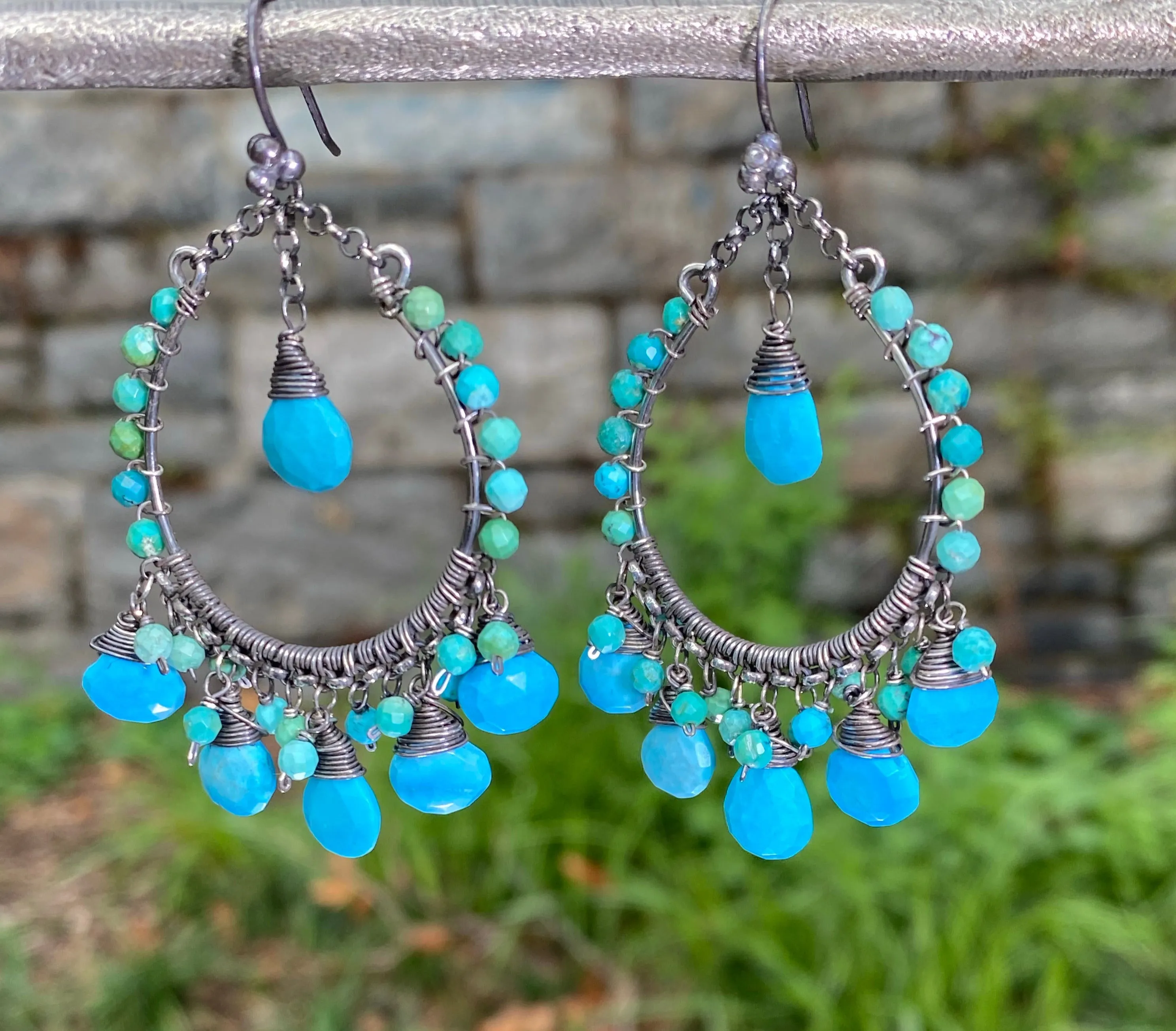 Arizona Turquoise Oxidized Sterling Silver Hoop Earrings