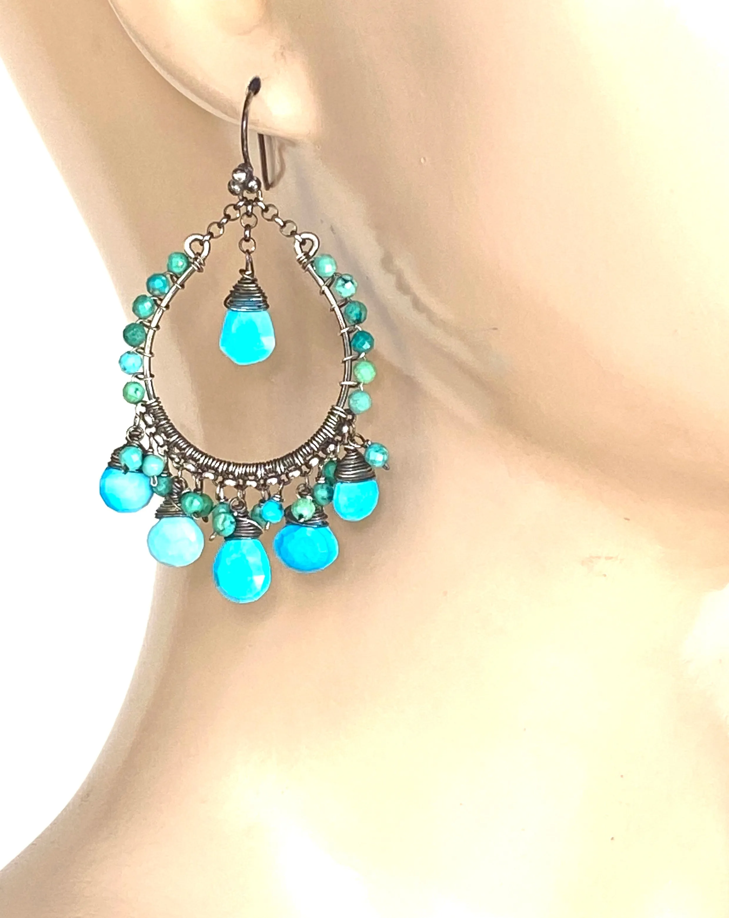 Arizona Turquoise Oxidized Sterling Silver Hoop Earrings