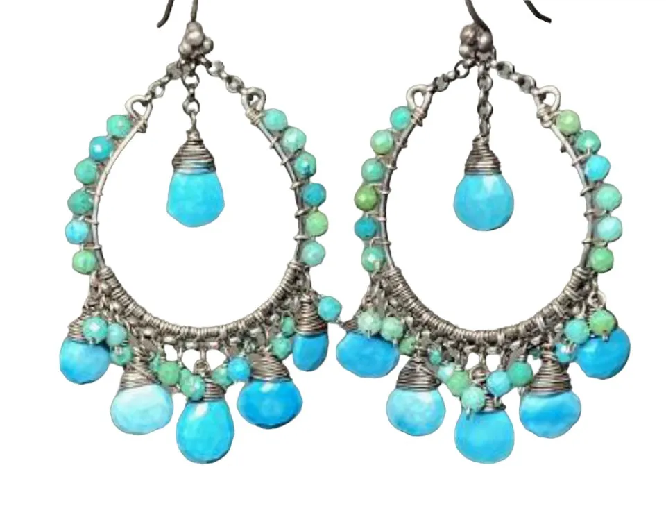 Arizona Turquoise Oxidized Sterling Silver Hoop Earrings