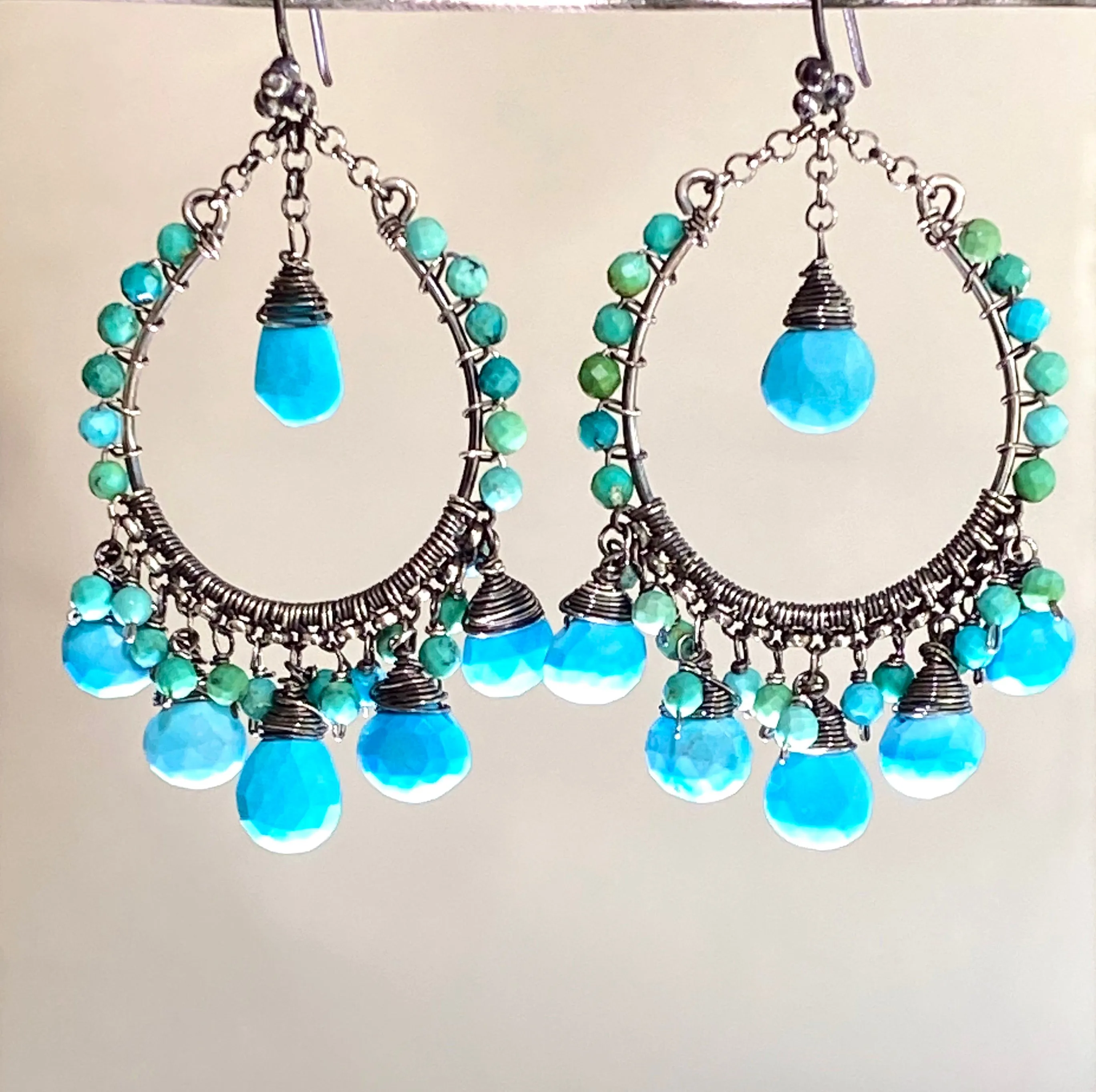 Arizona Turquoise Oxidized Sterling Silver Hoop Earrings