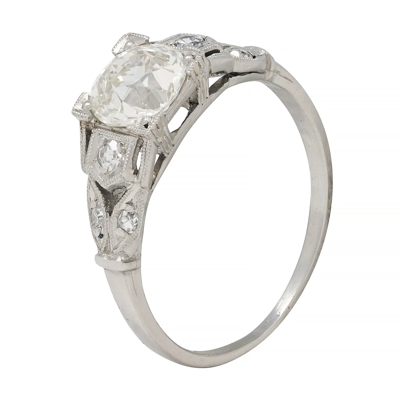 Art Deco 0.92 CTW Diamond Platinum Engagement Ring