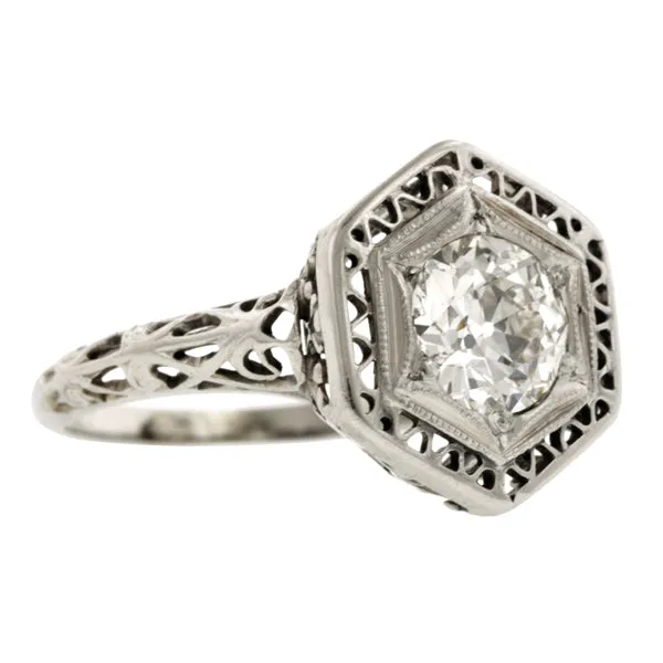 Art Deco Diamond Solitaire Engagement Ring, Old Euro 1.03ct