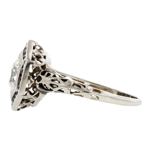 Art Deco Diamond Solitaire Engagement Ring, Old Euro 1.03ct