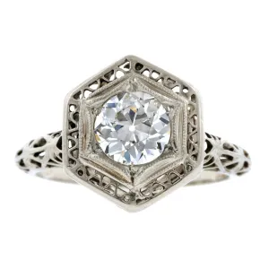 Art Deco Diamond Solitaire Engagement Ring, Old Euro 1.03ct