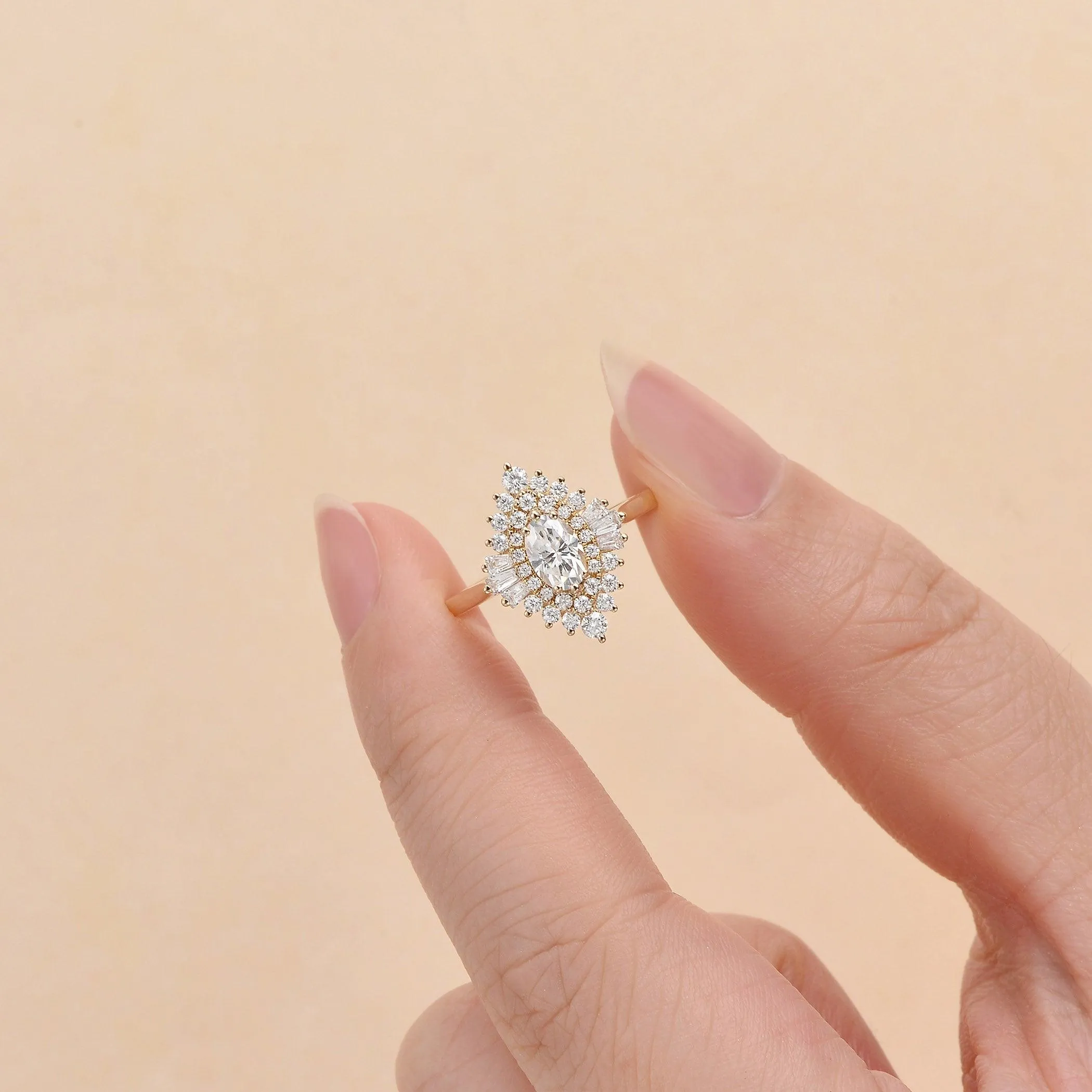 Art Deco Moissanite Stacking Halo Ring - Valerie