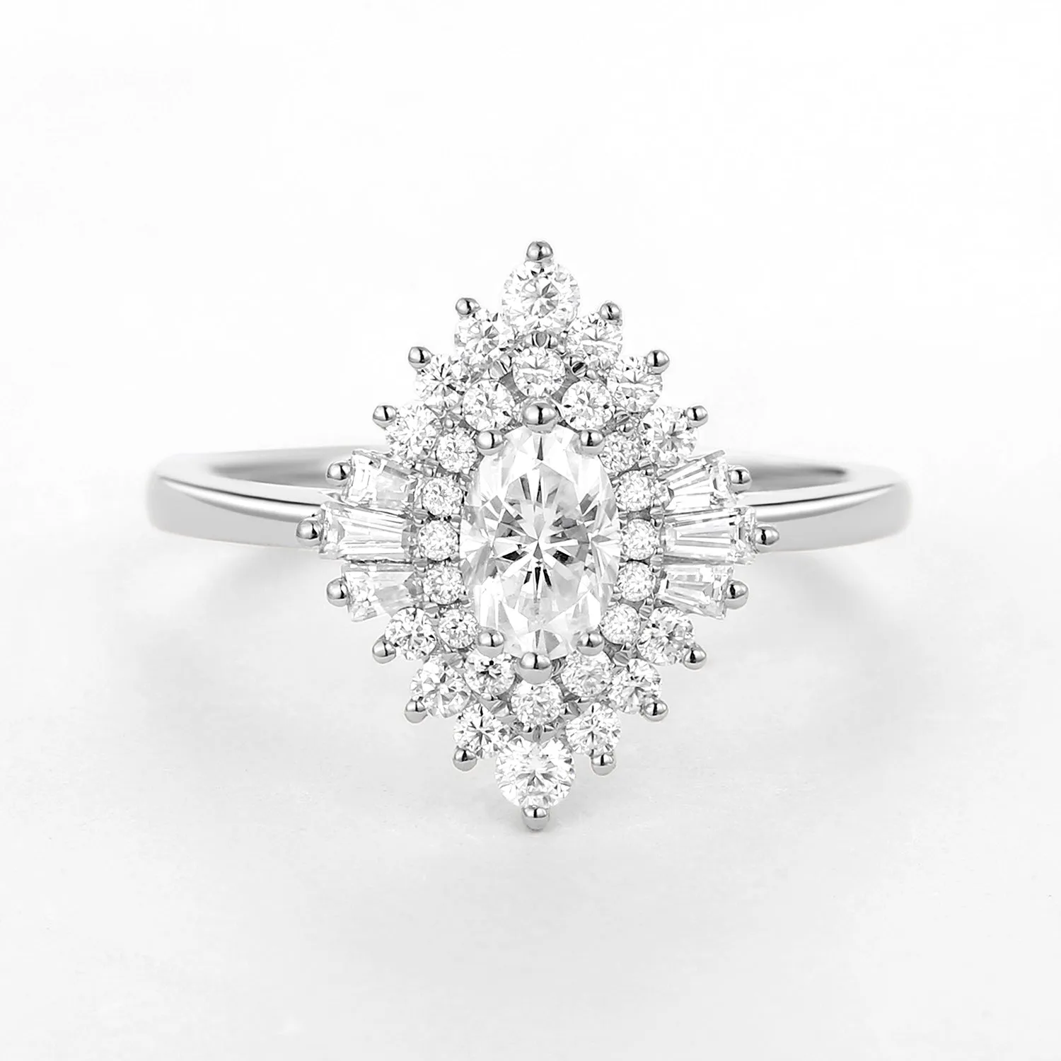 Art Deco Moissanite Stacking Halo Ring - Valerie