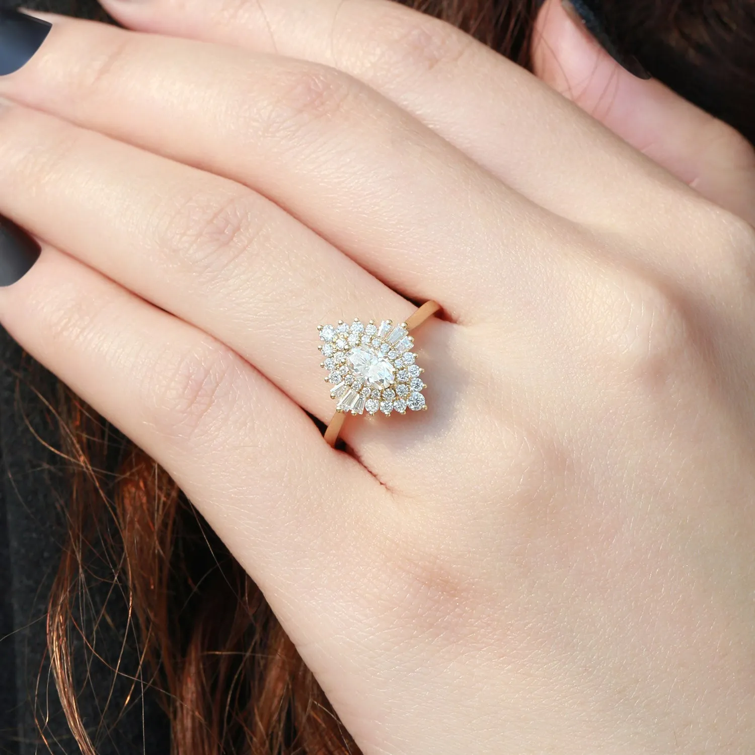 Art Deco Moissanite Stacking Halo Ring - Valerie