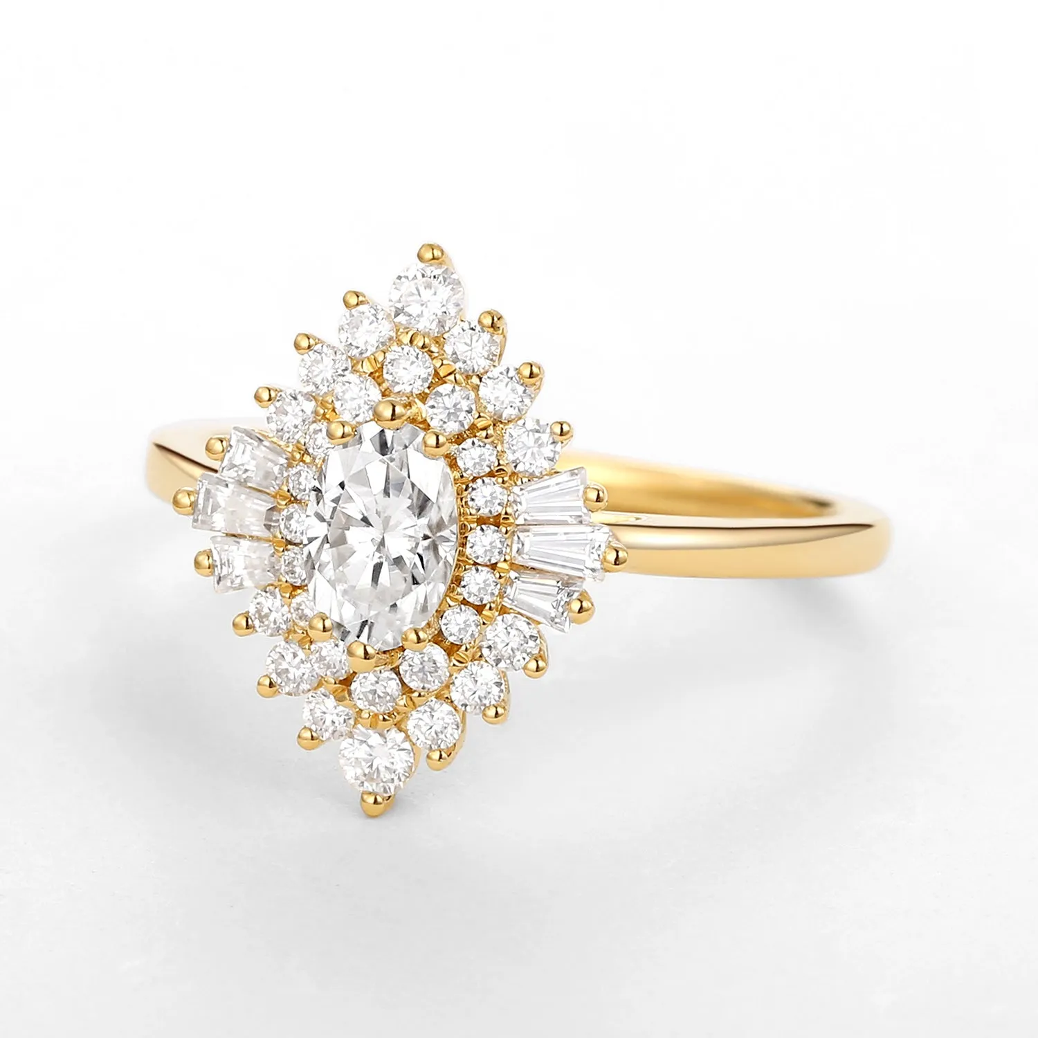 Art Deco Moissanite Stacking Halo Ring - Valerie