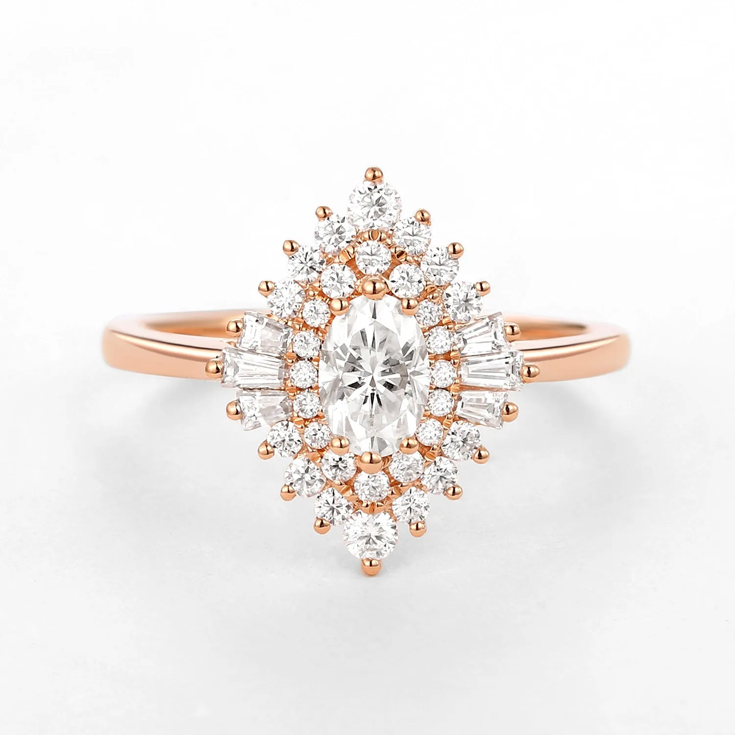 Art Deco Moissanite Stacking Halo Ring - Valerie