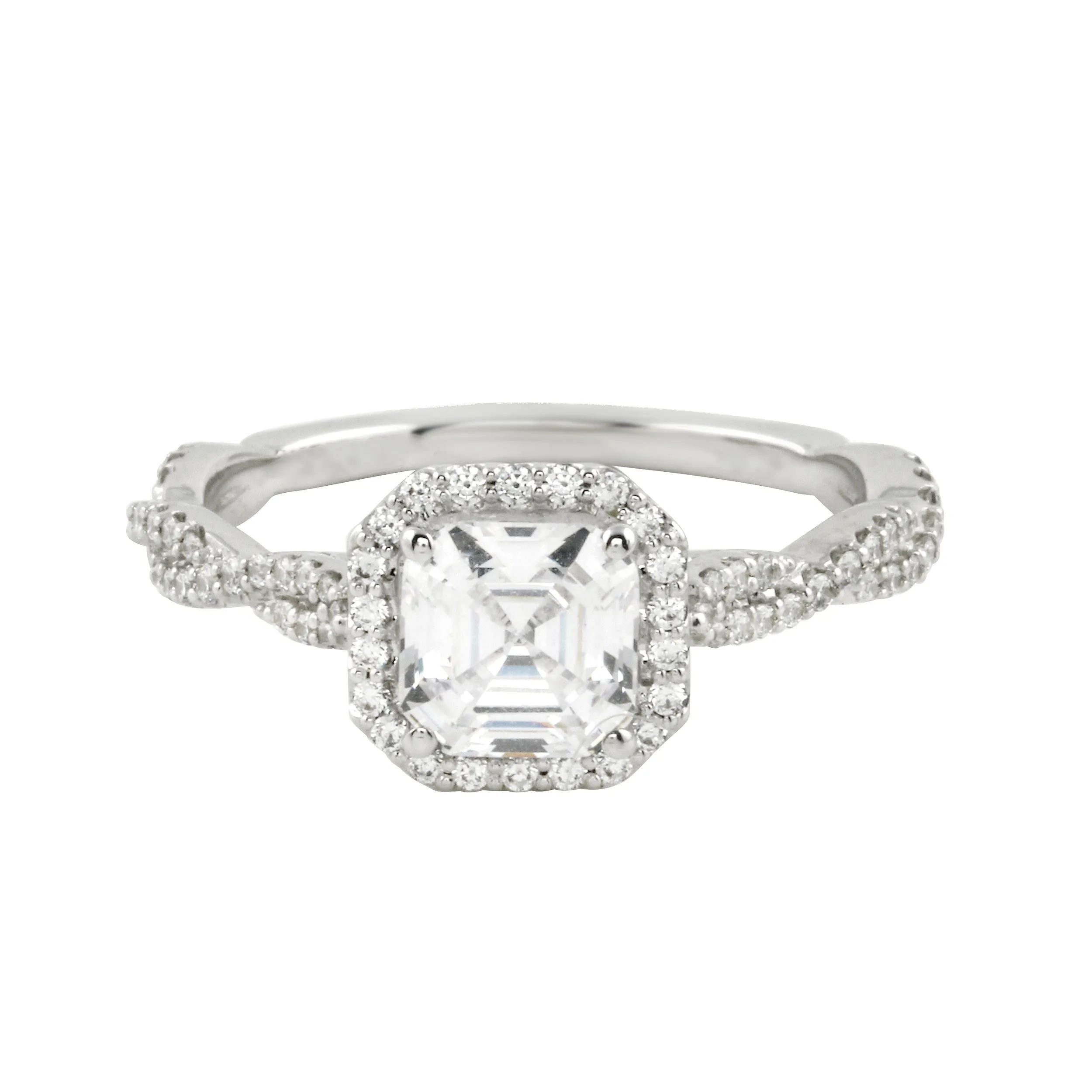Asscher Cut Diamond Pavé Twisted Band Engagement Ring Setting