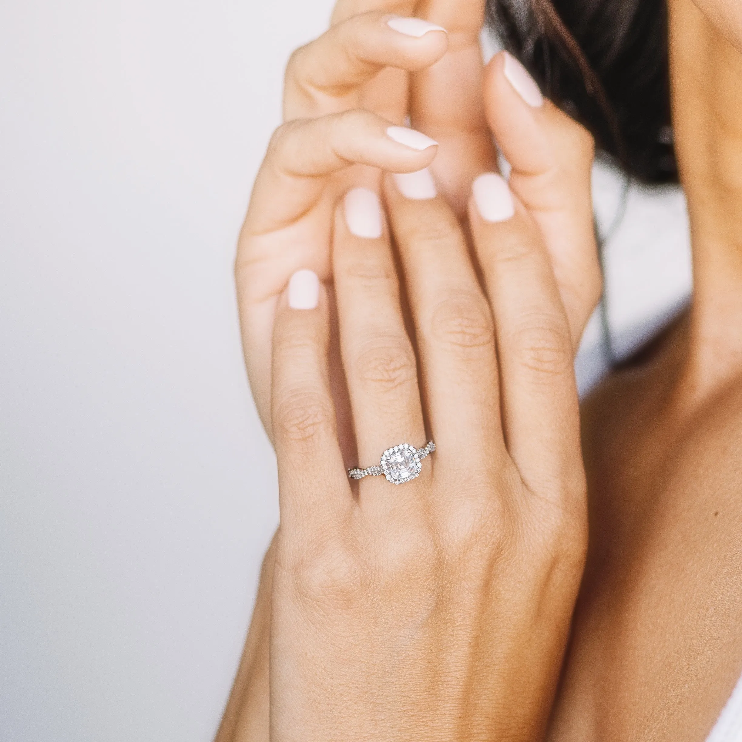 Asscher Cut Diamond Pavé Twisted Band Engagement Ring Setting