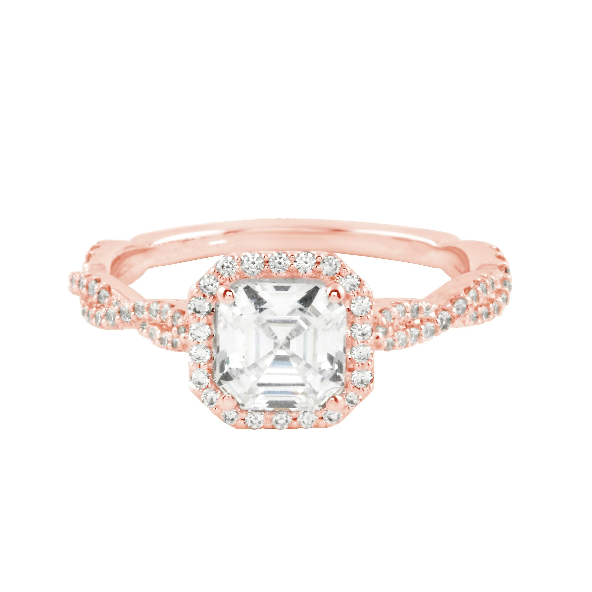 Asscher Cut Diamond Pavé Twisted Band Engagement Ring Setting