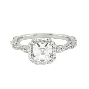Asscher Cut Diamond Pavé Twisted Band Engagement Ring Setting