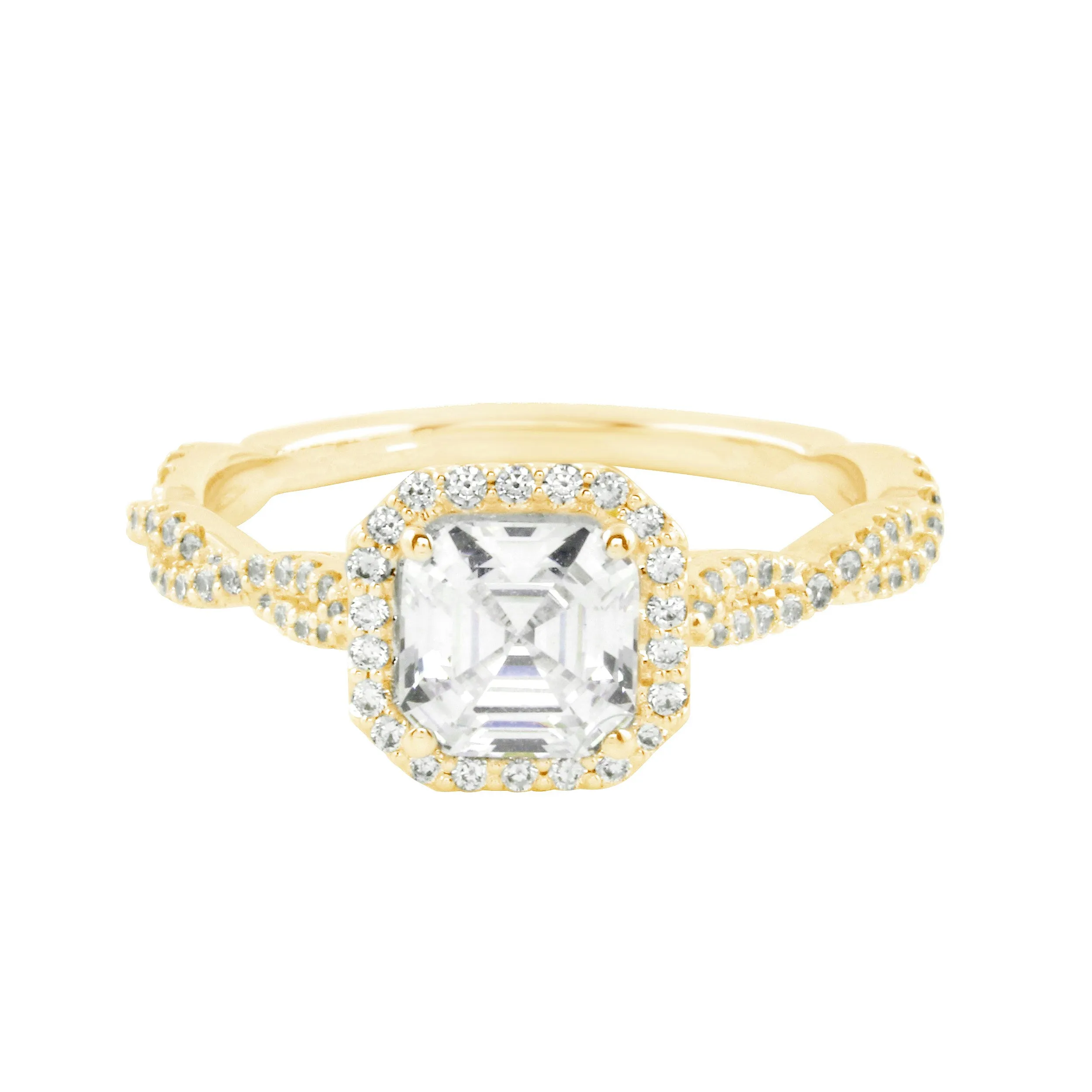 Asscher Cut Diamond Pavé Twisted Band Engagement Ring Setting