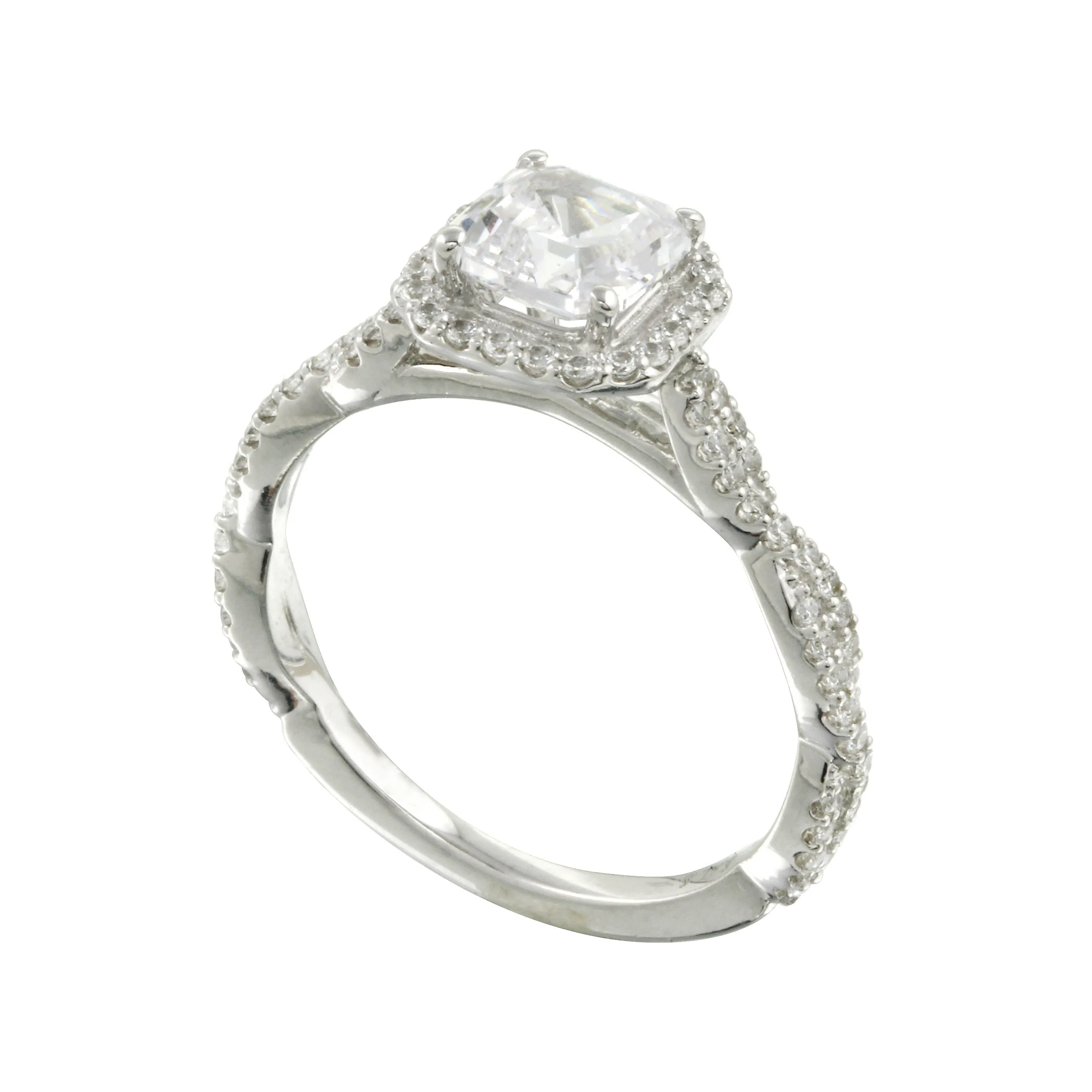 Asscher Cut Diamond Pavé Twisted Band Engagement Ring Setting
