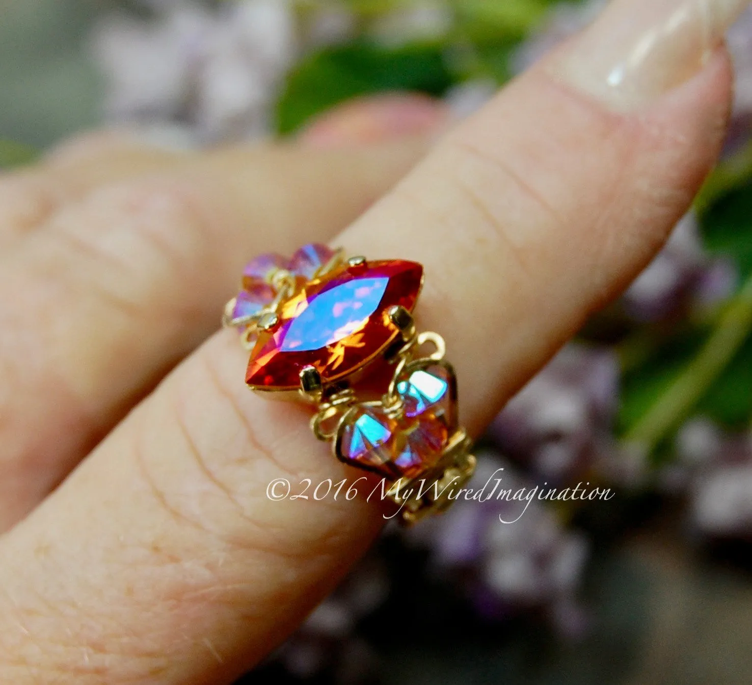 Astral Pink Swarovski Crystal Handmade Ring, Made to Order